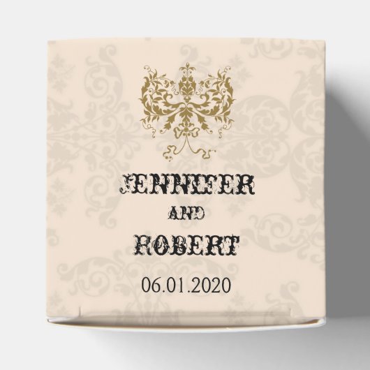 Crème en Gouden Damask Bruiloft Favor Box Bedankdoosjes (Bovenkant)