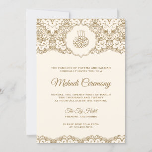 Crème en Gouden Kant Islamitische Mehndi Ceremonie Kaart