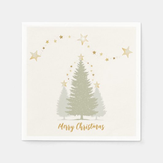 Crème en gouden kerstboom en sterren servet (Voorkant)
