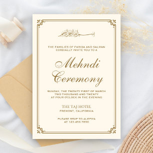 Crème en Gouden Rand Moslim Mehndi Informatiekaartje