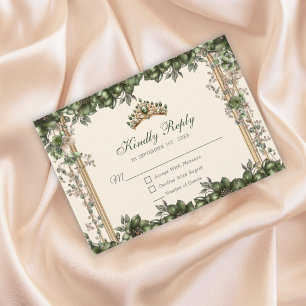 Crème en Groen Gouden Tiara Bloemstuk Quinceañera RSVP Kaartje