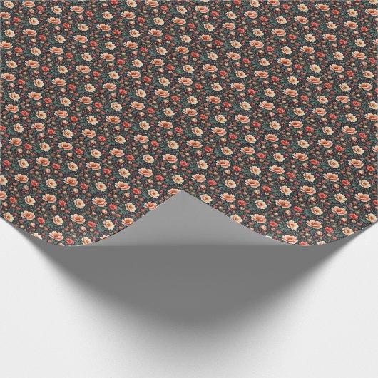 Crème en koraal Mooie Bloemen Cadeaupapier (Hoek)