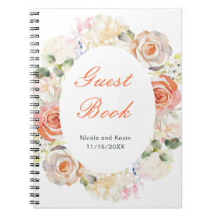 Crème en oranje vintage bloemenen bruiloft notitieboek