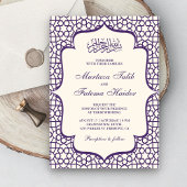Crème en Paarse Perzische Patroon Moslim Bruiloft Kaart