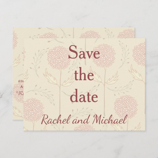 Crème en rode bloemen sparen de datum aankondigingskaart (Voorkant / Achterkant)