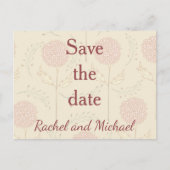 Crème en rode bloemen sparen de datum aankondigingskaart (Voorkant)