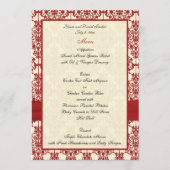 Crème en Rode Damask Bruiloft Menu Kaart (Achterkant)