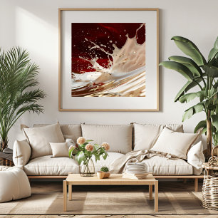 Crème en Rode Spatvloeistof Kunstposter Poster