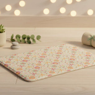 Crème en Roze Bloemen Met Zeester Badmat