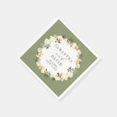 Crème en Sage Bruiloft bloemen gepersonaliseerd Servet (Hoek)