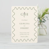Crème en Sage Clover Monogram Uitnodiging voor de (Staand voorkant)
