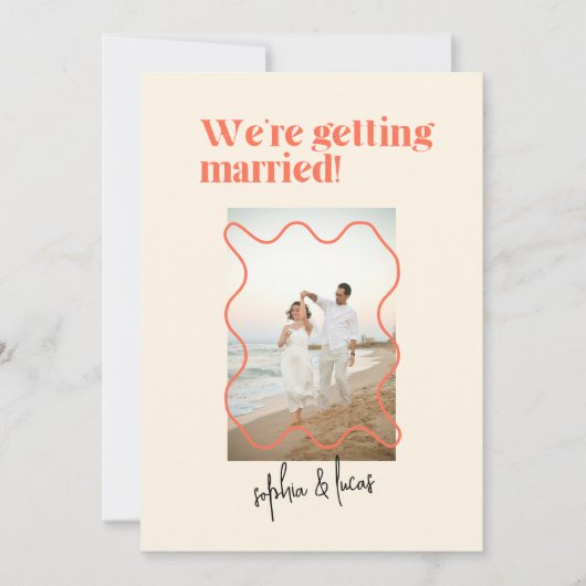 Crème en Sinaasappel Eenvoudige Moderne Huwelijksu Kaart (Voorkant)