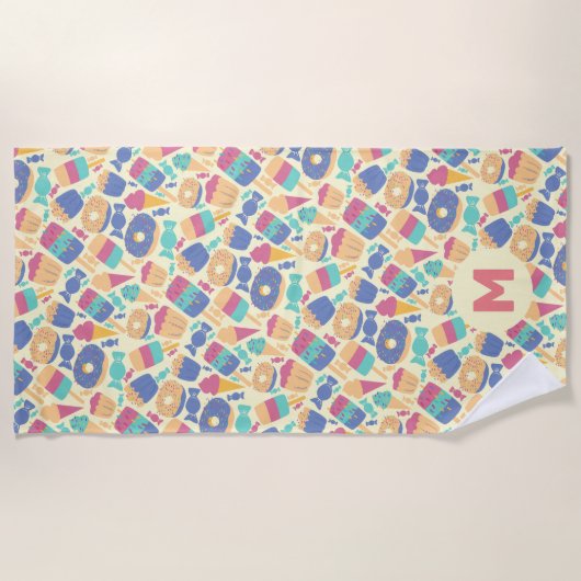 Crème en Snoep Summer Pattern Monogram Strandlaken (Voorkant)