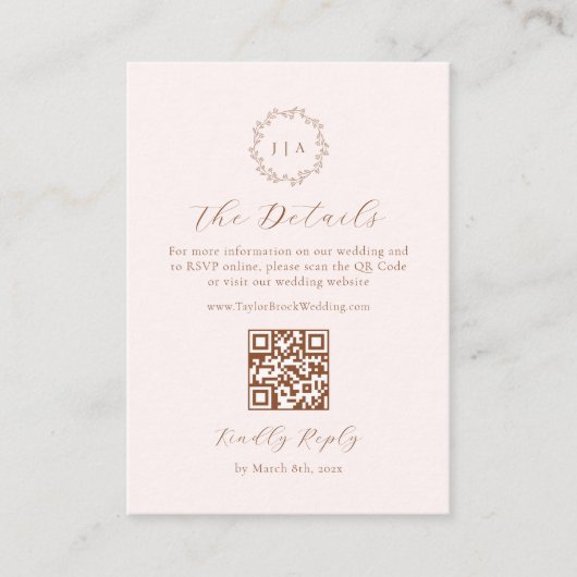 Crème en Terracotta Fall Wedding Details QR-code Informatiekaartje (Voorkant)
