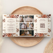 Crème en Terracotta Floral QR Code Weddenschap Drieluik Uitnodiging