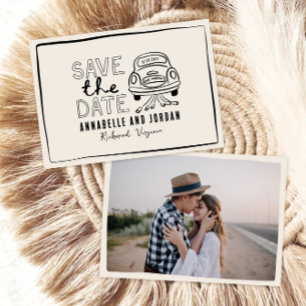 Crème en zwarte grillige hand getrokken auto save the date