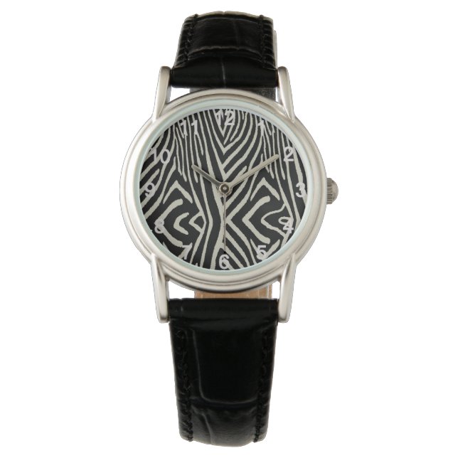 crème en zwarte zebra strepen, horloge (Voorkant)