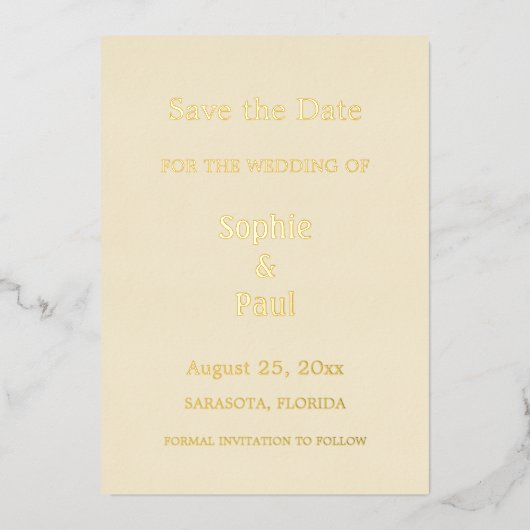 Crème Enregistrer la date Gold Foil Invitation (Recto)
