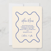 Crème et bleu Simple Faire-part de mariage moderne (Dos)