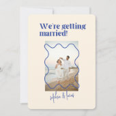 Crème et bleu Simple Faire-part de mariage moderne (Devant)