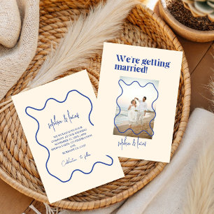 Crème et bleu Simple Faire-part de mariage moderne