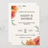 Crème et Faire-part de mariage florale verte (Devant / Derrière)