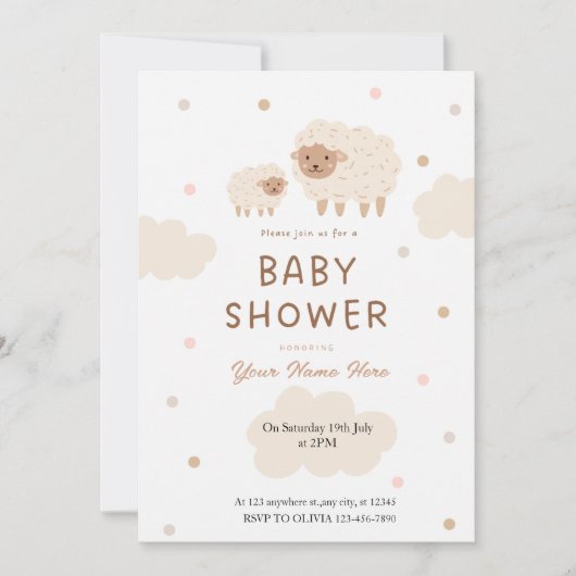 Crème et mouton doux Invitations de douche bébé (Devant)