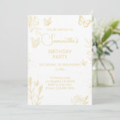 Crème et Papillon d'or Invitation d'anniversaire (Debout devant)