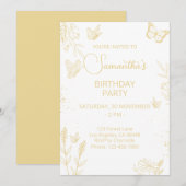 Crème et Papillon d'or Invitation d'anniversaire (Devant / Derrière)