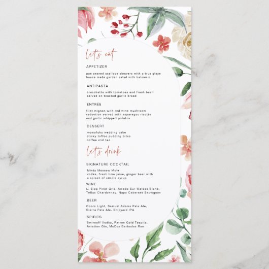 Crème et Rose | Menu Mariage Flore de printemps (Devant)