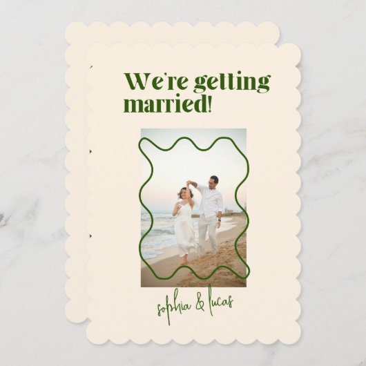 Crème et vert Simple Faire-part de mariage moderne (Devant / Derrière)