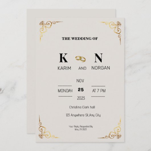 Crème FAIRE-PART DE MARIAGE SIMPLE (Devant / Derrière)