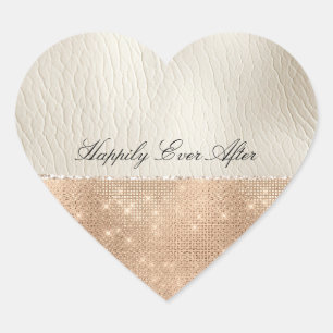 Crème Faux Lederen Champagne Sparkle Hart Sticker