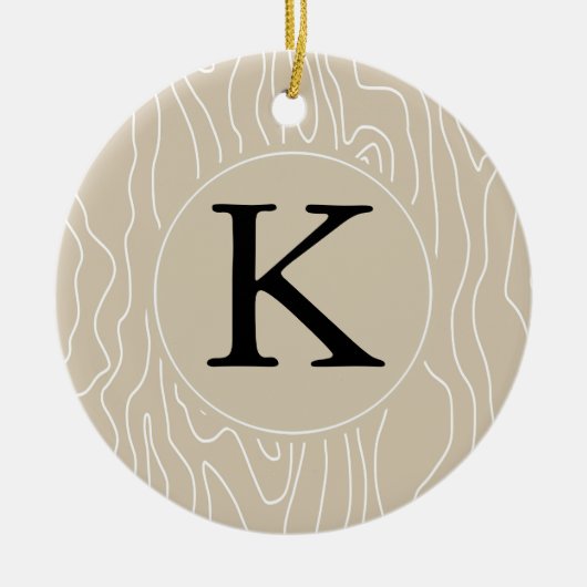 Crème Faux Wood monogram Keramisch Ornament (Voorkant)