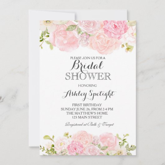 Crème Fête des mariées Belle Invitation Florale, (Devant)