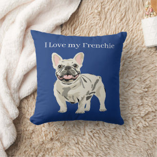Crème Franse Bulldog, Ik hou van mijn frenchie Kussen