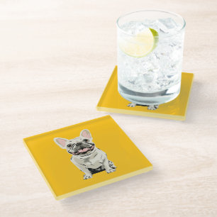 Crème Franse Bulldog, Ik hou van mijn hond Glazen Onderzetter