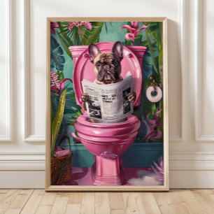 Crème Franse Bulldog op Toilet Print, Dopamine Dec Poster
