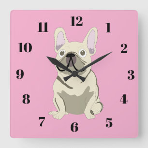 Crème Franse Bulldog Vierkante Klok