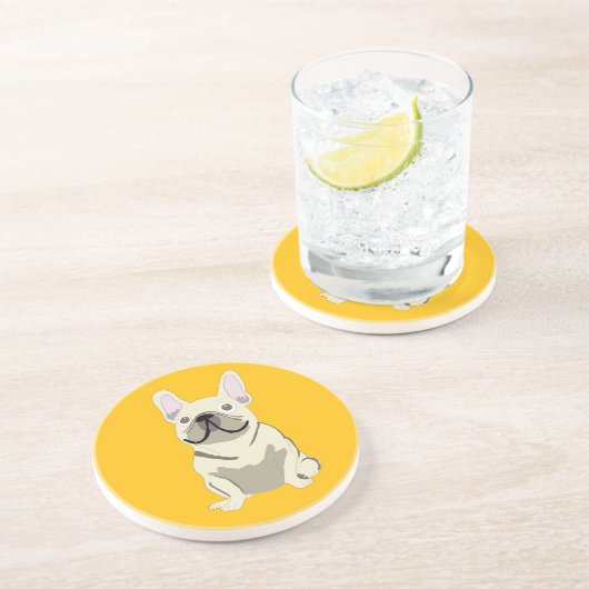 Crème Franse Bulldog Zandsteen Onderzetter (Zijkant)