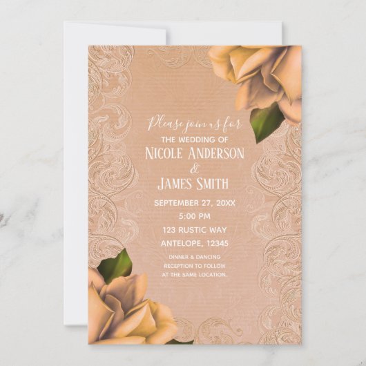 Crème Geel Antiek Roos Elegante bruiloft Kaart (Voorkant)