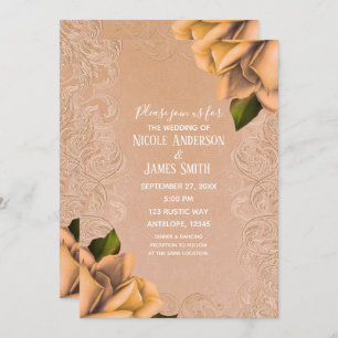 Crème Geel  Antiek Roos Elegante bruiloft Kaart