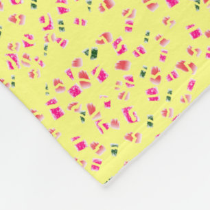Crème geel met groene en roze patronen warm fleece deken