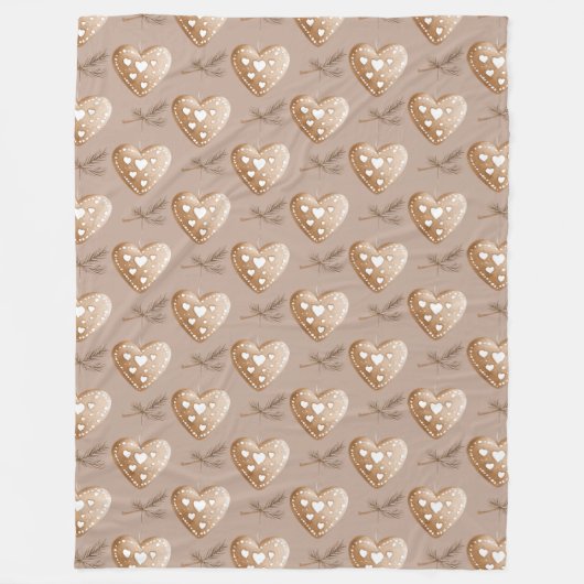 Crème Gingerbread Cookie Hearts Kerstmis Fleece Deken (Voorkant)