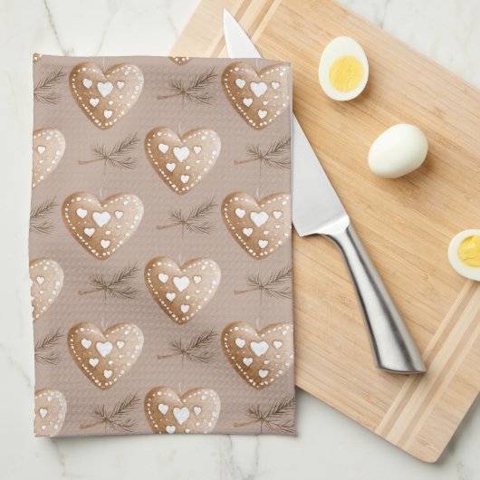 Crème Gingerbread Cookie Hearts Kerstmis Theedoek (Quarter Fold)