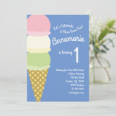 Crème glacée 1er anniversaire mignonne Invitations (Debout devant)