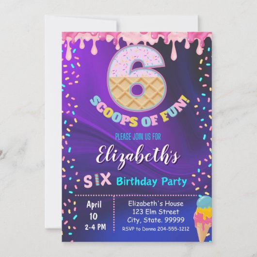 Crème glacée 6e anniversaire fête Invitation (Devant)