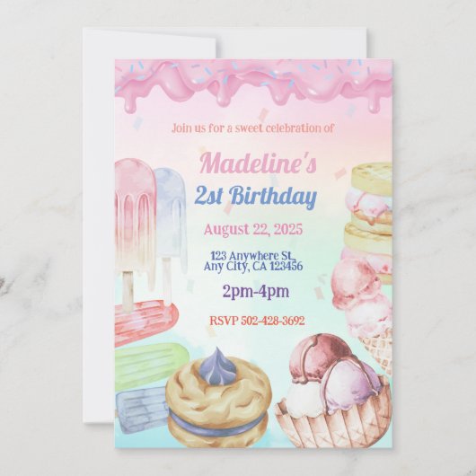Crème glacée Anniversaire Fête Invitation (Devant)