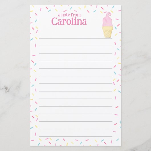 Crème glacée Cone Kids Lined Lettre papier écritur (Devant)
