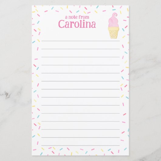 Crème glacée Cone Kids Lined Lettre papier écritur (Devant)